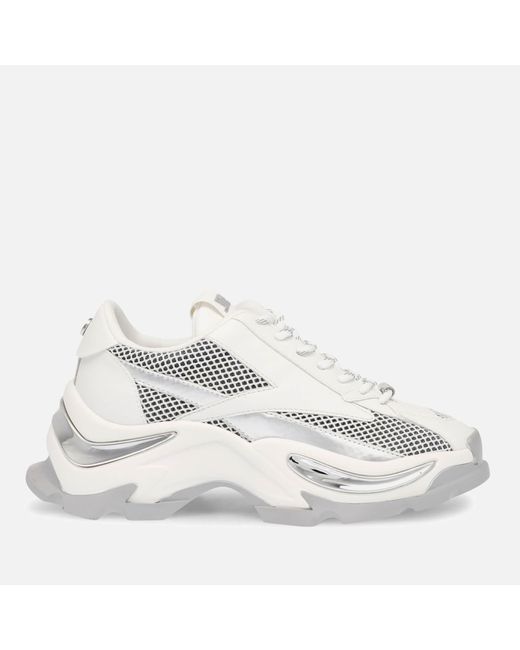Steve Madden Zoomz Mesh And Faux Leather-blend Trainers in White | Lyst