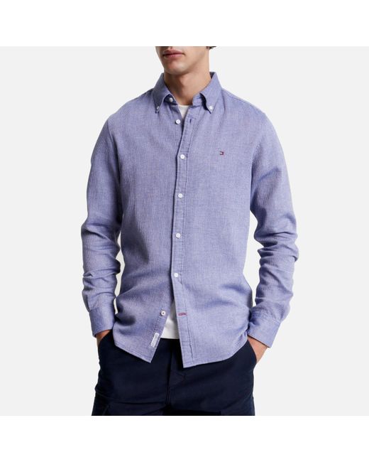 Tommy Hilfiger Blue Brushed Cotton-dobby Slim-fit Shirt for men