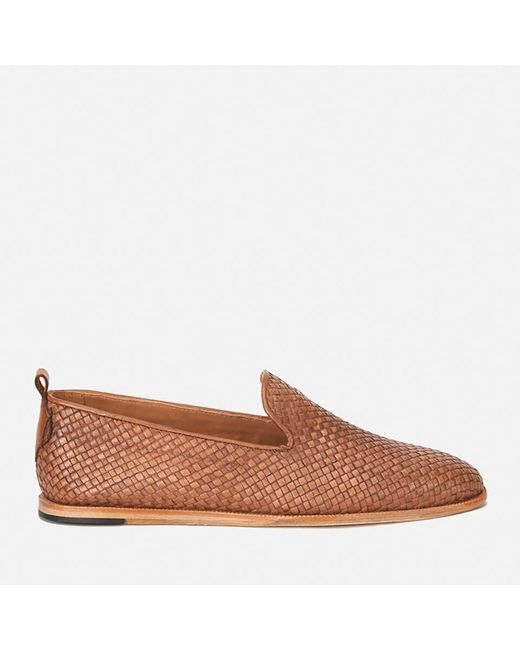 H by Hudson Brown Men's Ipanema Weave Slip On Leather Shoes for men
