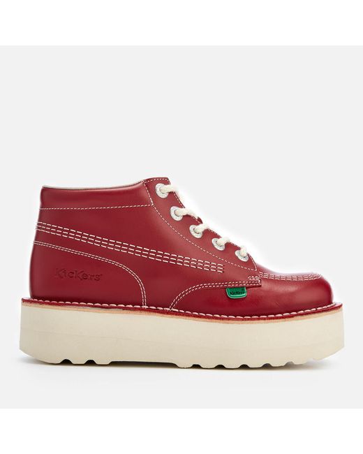 Kickers Hi Stack Red Leather Boots