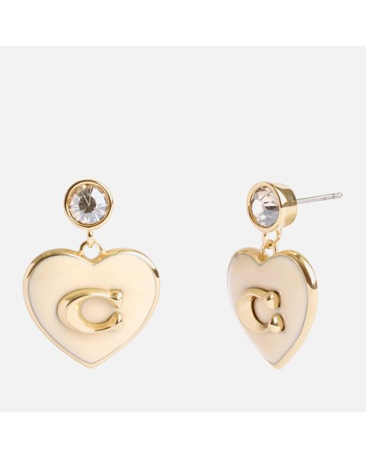 COACH Metallic Heart Boxed Gold-tone Drop Earrings