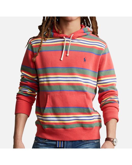 Polo Ralph Lauren Red Long Sleeve Multi Stripe Hooded Sweatshirt for men