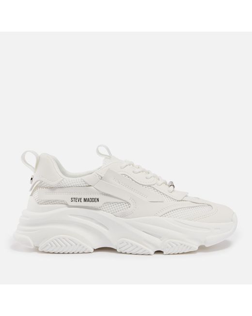 Steve Madden White Possession-e Faux Leather And Mesh Trainers