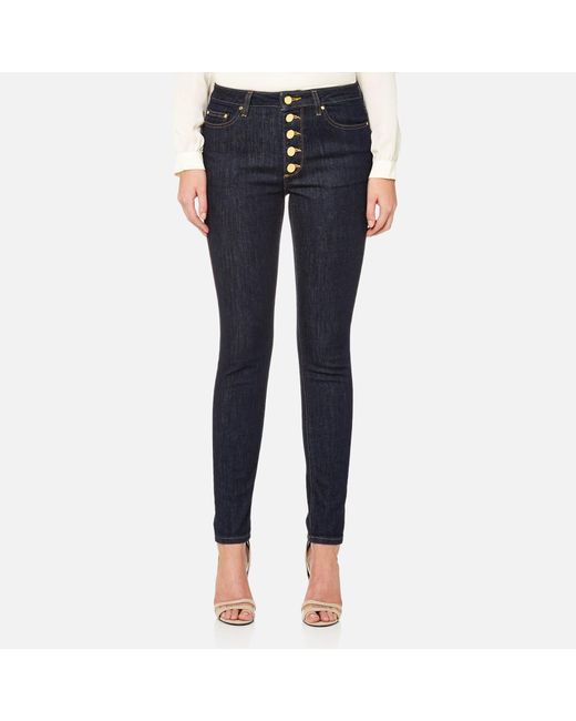 MICHAEL Michael Kors Blue Button Front High Waist Skinny Jeans