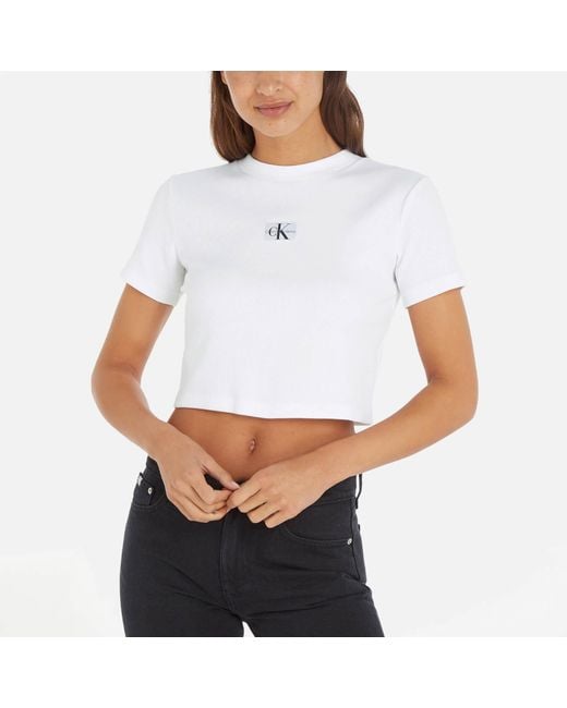 Calvin Klein White Badge Rib Cotton-blend Short Sleeve T-shirt