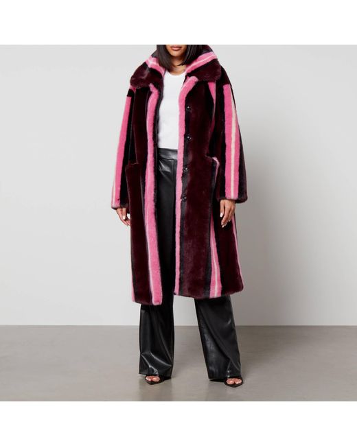 Jakke Red Kelly Striped Faux Fur Coat
