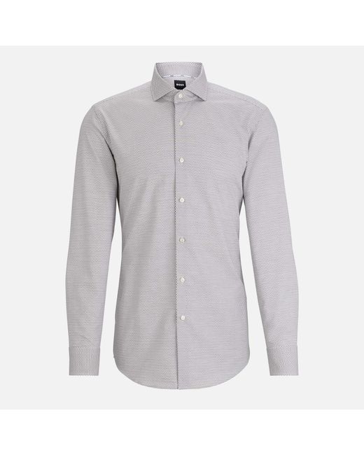Boss Gray H-hank Spread Collar Cotton-blend Long Sleeved Shirt for men