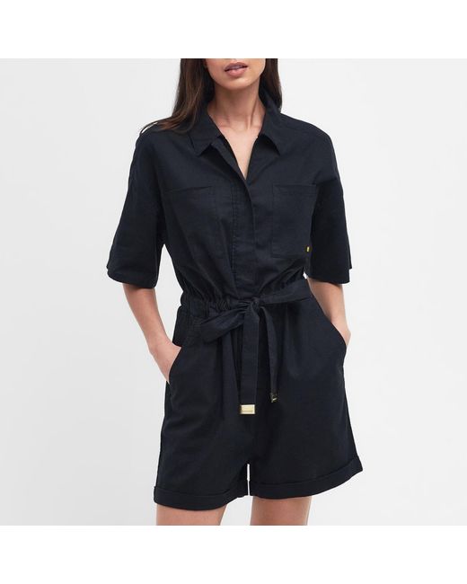 Barbour Black Rosell Linen And Cotton-blend Playsuit