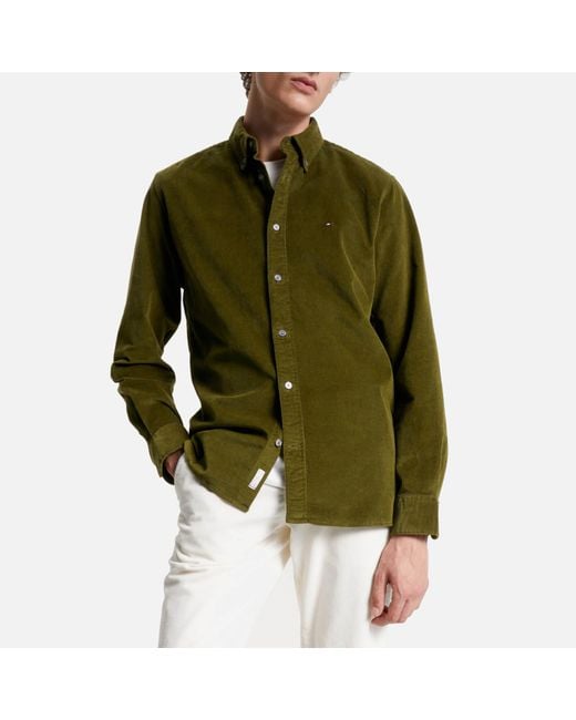 Tommy Hilfiger Green Flex Solid Corduroy Regular Fit Shirt for men