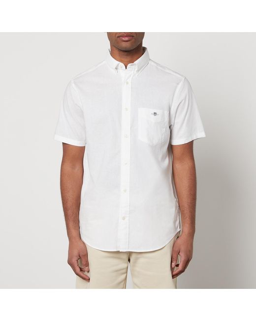 Gant White Cotton-blend Linen Short Sleeved Shirt for men