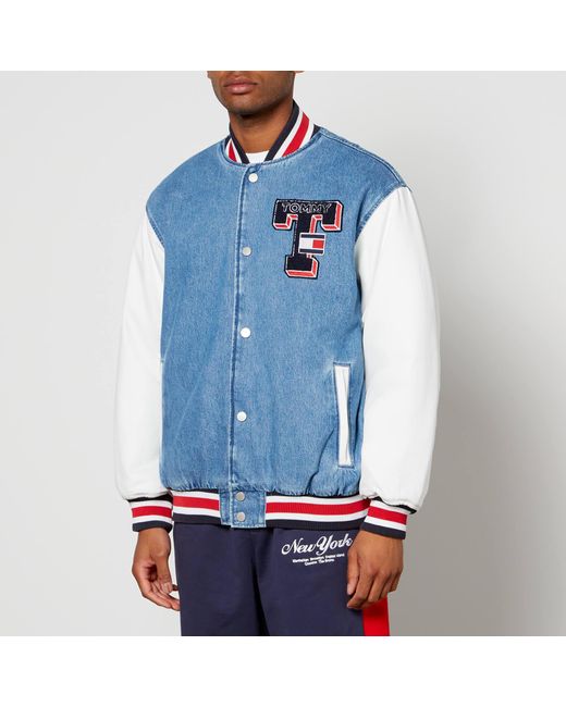 Tommy Hilfiger Blue Logo-appliqued Denim Varsity Jacket for men