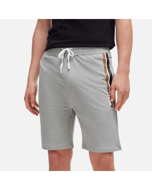 Boss Logo-Print Authentic Terry-Cotton Shorts in Gray für Herren