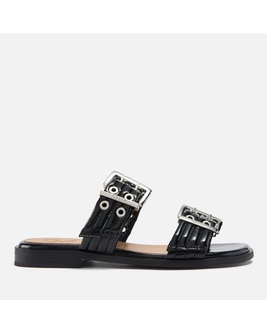 Ganni Black Chunky Buckle Faux Leather Sandals