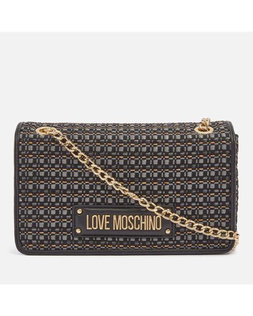 Love Moschino Metallic Mademoiselle Raffia And Faux Leather Bag