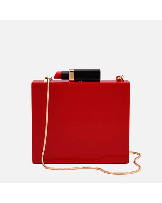 Lulu Guinness Red Chloe Perspex Clutch Bag With Lipstick