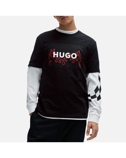 HUGO Black Dulive_u241 Graphic Flame Cotton T-shirt for men