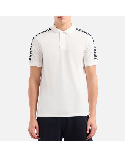Armani Exchange White Tape Logo-print Cotton-piqué Polo Shirt for men
