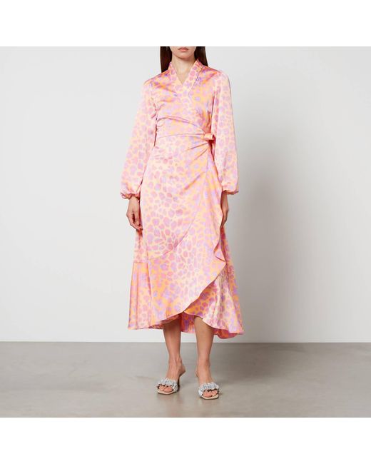 Crās Pink Lara Printed Silk-Satin Wrap Dress