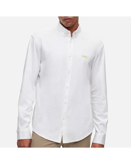 Boss White Biado_r Long Sleeved Cotton-poplin Shirt for men