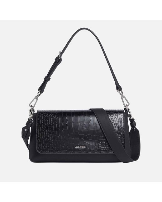 Calvin Klein Black Ck Must Croc-effect Faux Leather Shoulder Bag