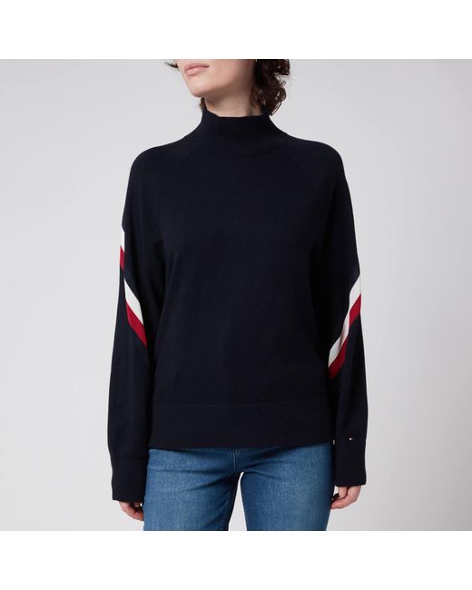Tommy Hilfiger Wool Global Stripe Mock-neck Sweatshirt in Blue | Lyst