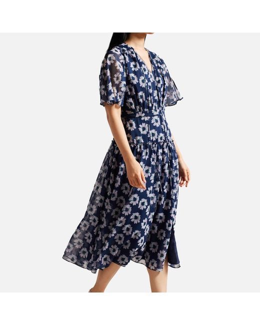 Ted Baker Blue Floral Print Tiered Midi Dress