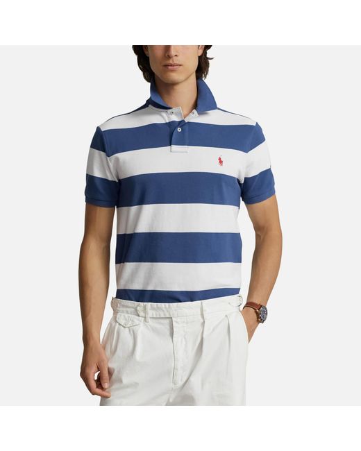 Polo Ralph Lauren Blue Custom Slim-Fit Striped Cotton Polo Shirt for men