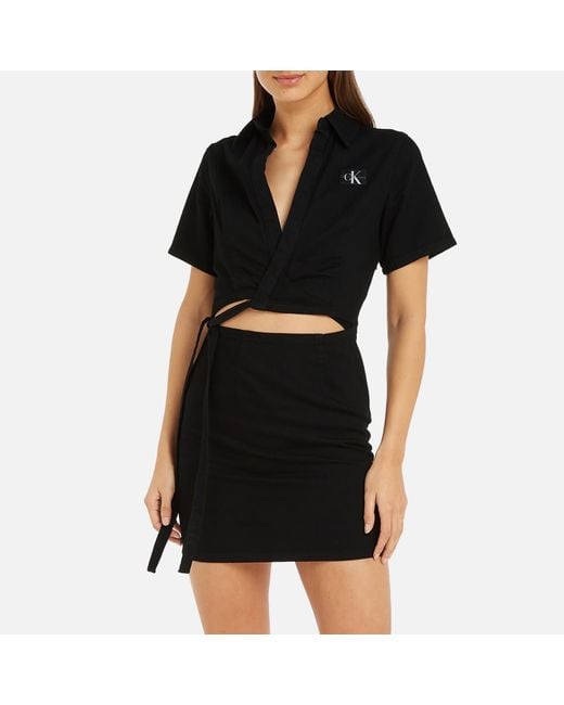 Calvin Klein Black Short Sleeve Cotton-Blend Wrap Dress
