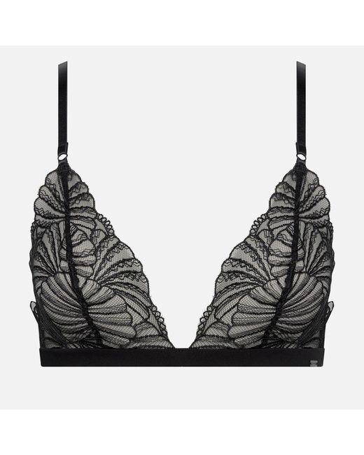 Calvin Klein Black Sheer Embroidered Stretch-lace Unlined Triangle Bra