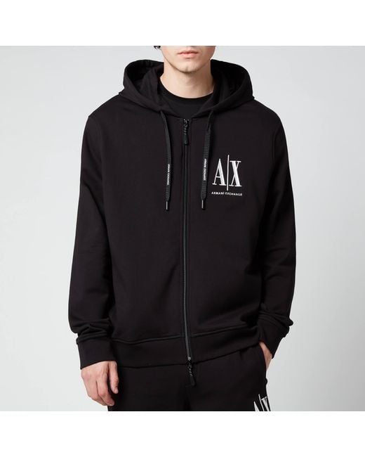 Armani Exchange Cotton Ax Logo Zip Hoodie in Black for Men | Lyst