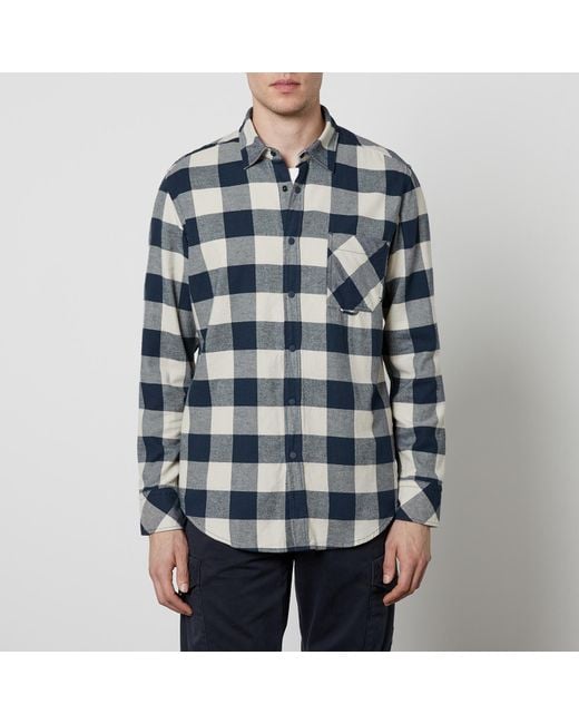 Boss Blue Riou Checked Brushed Cotton Shirt for men