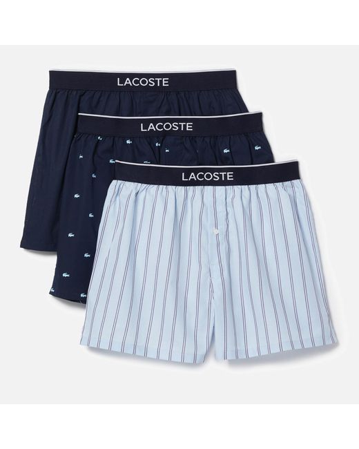 Lacoste Blue 3 Pack Woven Cotton Boxer Shorts for men