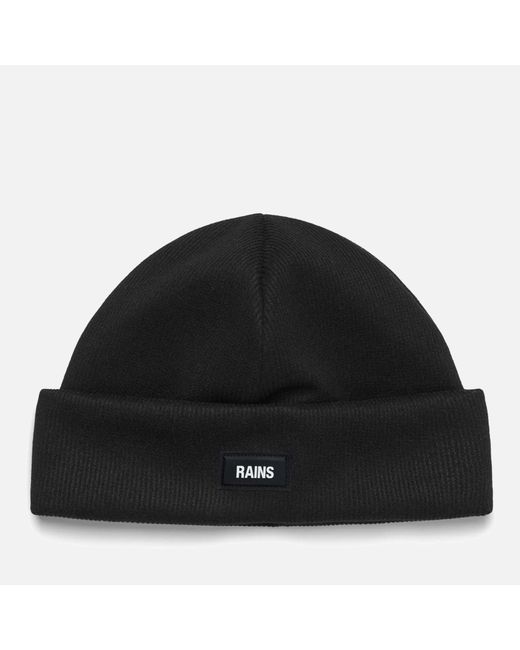 Rains Black Rib-knit Fleece-lined Beanie for men