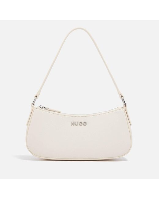 HUGO White Chris Faux Leather Small Hobo Bag