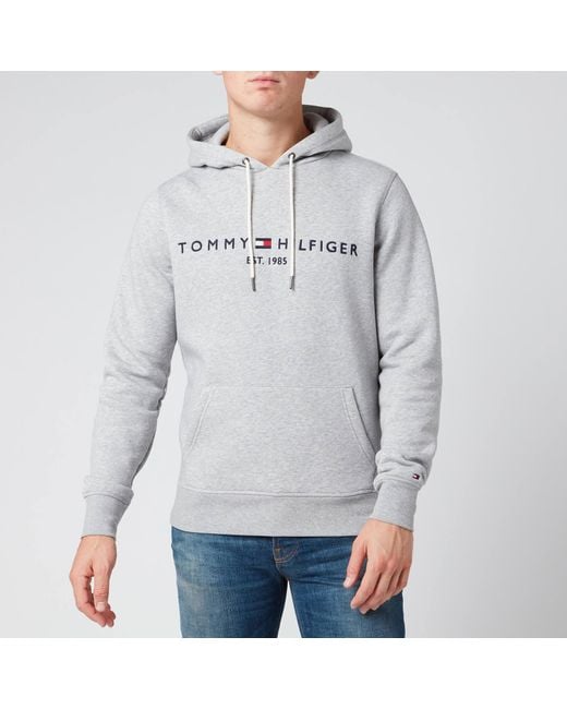 Tommy Hilfiger Cotton Tommy Logo Hoodie in Grey (Gray) for Men - Lyst