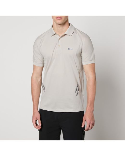 Boss Gray Piraq Active 1 Stretch-woven Piqué Polo Shirt for men