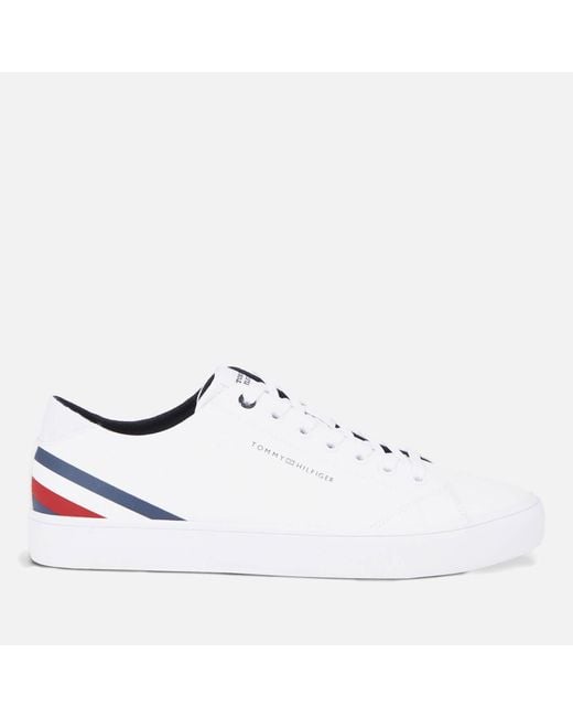 Tommy Hilfiger TH Stripes Faux Leather Vulcanised Trainers in White für Herren