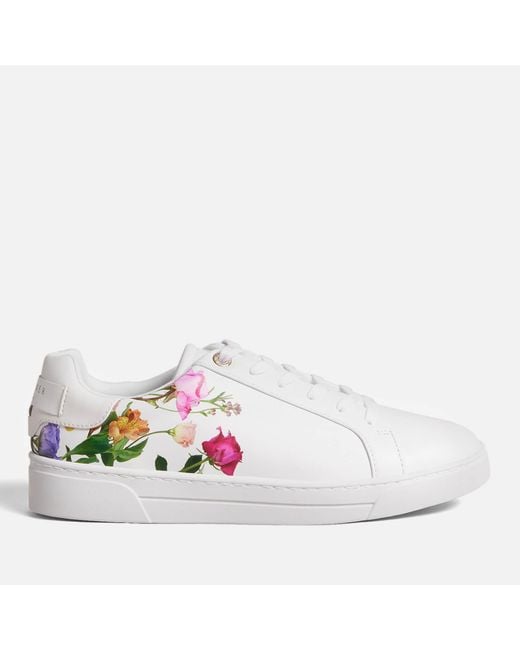 Ted Baker White Artel Floral Leather Cupsole Trainers