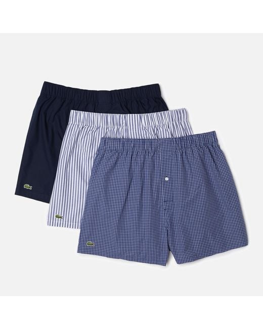 Lacoste Blue 3 Pack Woven Cotton Boxer Shorts for men