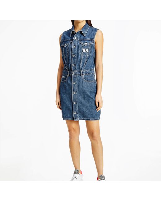 Calvin Klein Denim Sleeveless Dress in 