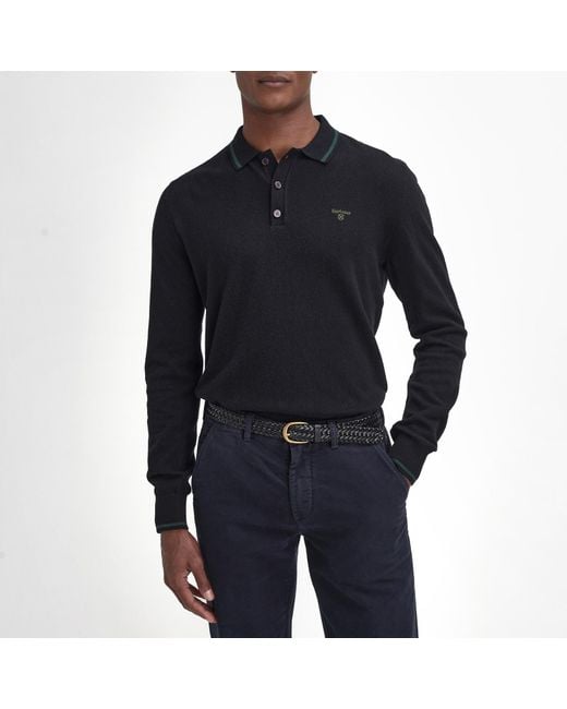 Barbour Blue Nocton Cotton-Blend Knit Polo Shirt for men