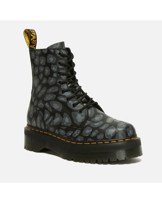 Dr. Martens Black Jadon Distorted Leopard Leather Platform Boots