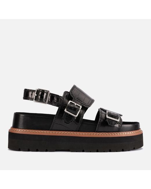 Clarks Black Orianna Glide Cros-effect Leather Sandals