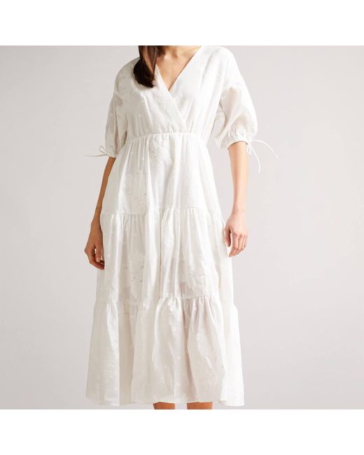 Ted Baker Darita Puff-sleeve Tiered Midi-dress in White | Lyst