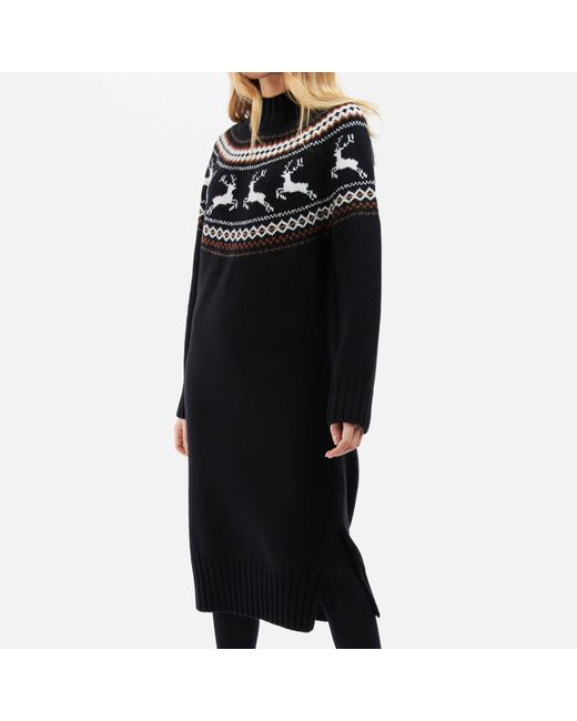 Barbour Black Kingsbury Cotton And Wool-blend Jacquard-knit Dress