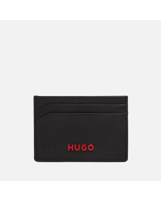 HUGO Black Subway Pebble-grain Leather Cardholder for men