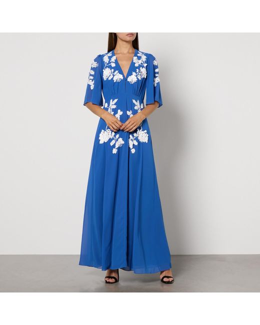 Hope & Ivy Blue Eloise Plunge Maxi Dress