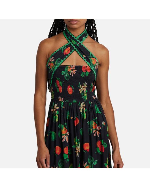 Damson Madder Pia Apple Printed Cotton Midi Dress in Green Lyst UK