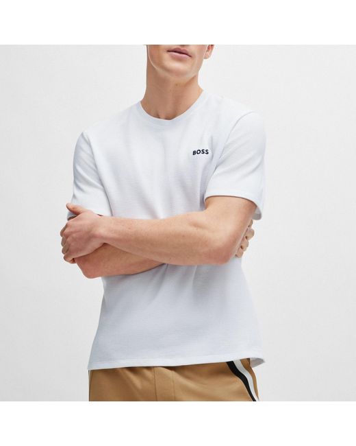 Boss White Cotton-blend Waffle-jersey T-shirt for men