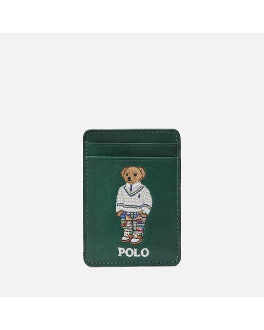 Polo Ralph Lauren Green Embroidered Leather Phone Card Case for men